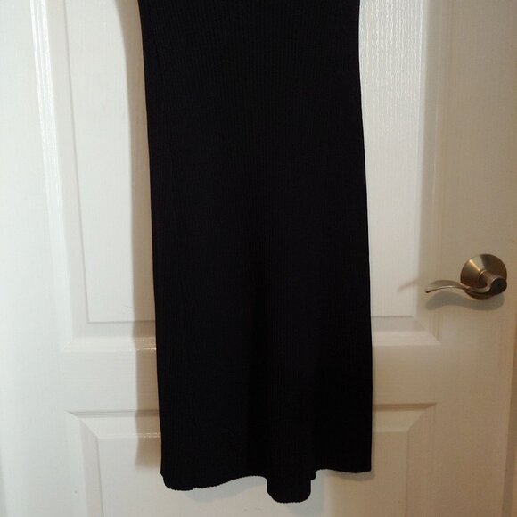 Allfenix Black Ribbed Low V-Neck Bodycon Goth Maxi Dress Small - Picture 5 of 10
